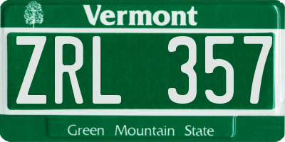 VT license plate ZRL357