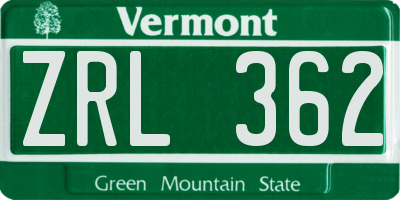 VT license plate ZRL362