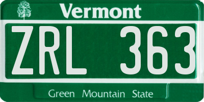 VT license plate ZRL363