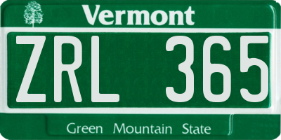 VT license plate ZRL365