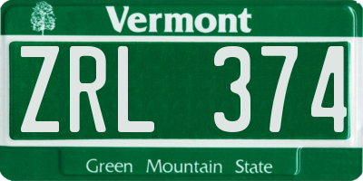 VT license plate ZRL374