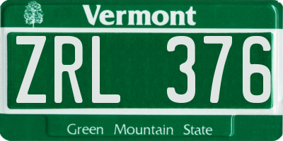 VT license plate ZRL376