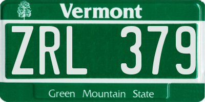 VT license plate ZRL379