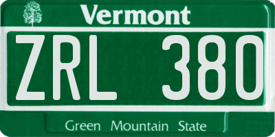 VT license plate ZRL380