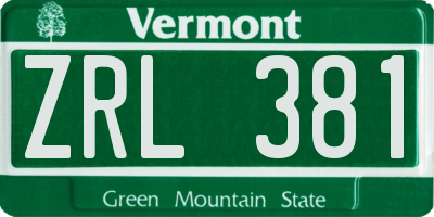 VT license plate ZRL381