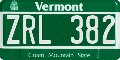 VT license plate ZRL382