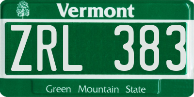 VT license plate ZRL383