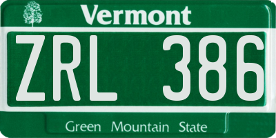 VT license plate ZRL386