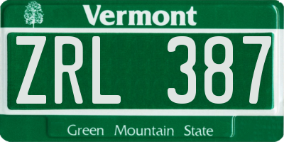 VT license plate ZRL387