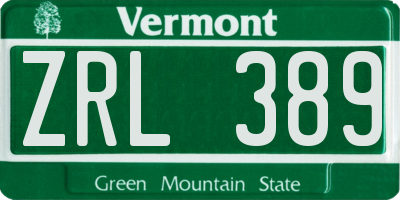 VT license plate ZRL389