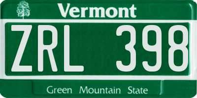 VT license plate ZRL398