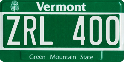 VT license plate ZRL400