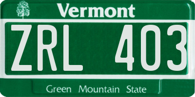 VT license plate ZRL403