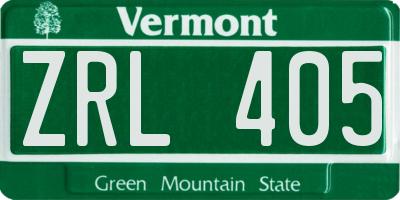 VT license plate ZRL405