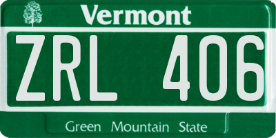 VT license plate ZRL406