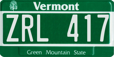 VT license plate ZRL417