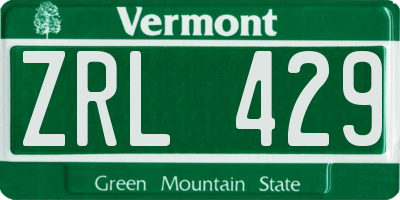 VT license plate ZRL429