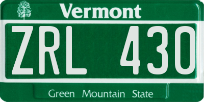 VT license plate ZRL430