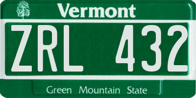 VT license plate ZRL432