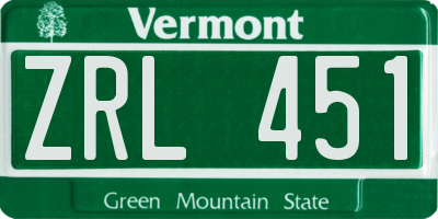 VT license plate ZRL451