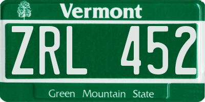 VT license plate ZRL452