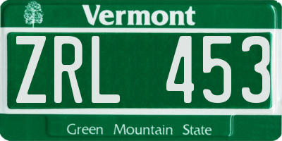 VT license plate ZRL453