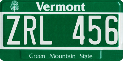 VT license plate ZRL456