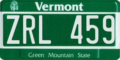 VT license plate ZRL459