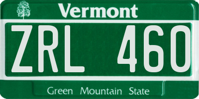 VT license plate ZRL460