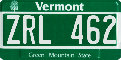 VT license plate ZRL462