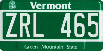 VT license plate ZRL465