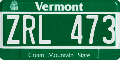 VT license plate ZRL473
