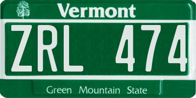 VT license plate ZRL474