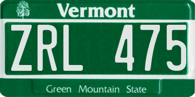 VT license plate ZRL475