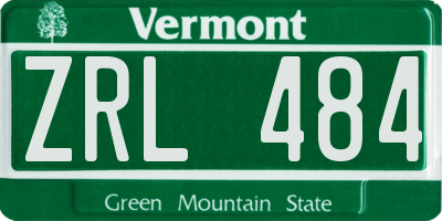 VT license plate ZRL484