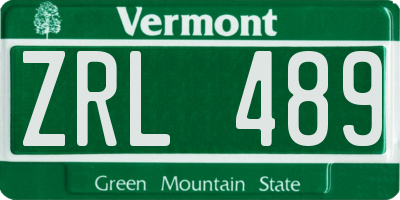 VT license plate ZRL489