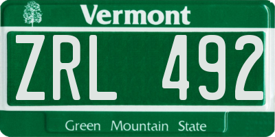 VT license plate ZRL492