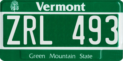 VT license plate ZRL493