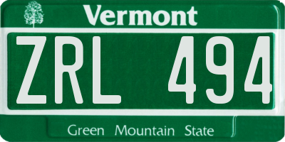 VT license plate ZRL494