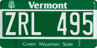 VT license plate ZRL495