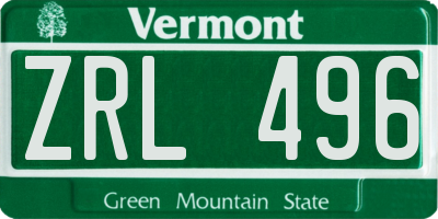 VT license plate ZRL496
