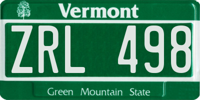 VT license plate ZRL498