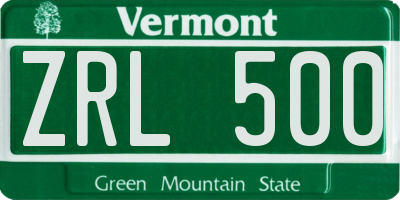 VT license plate ZRL500
