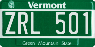 VT license plate ZRL501