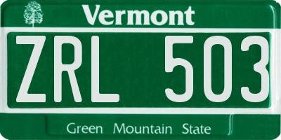 VT license plate ZRL503
