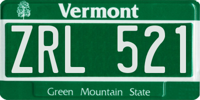 VT license plate ZRL521
