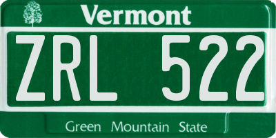 VT license plate ZRL522