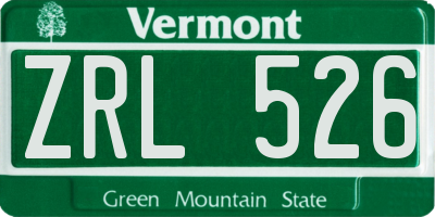 VT license plate ZRL526