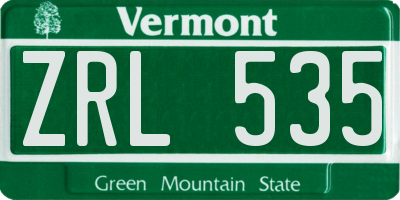 VT license plate ZRL535