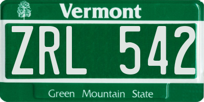 VT license plate ZRL542